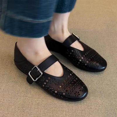 Damskie buty Mary Jane ze skóry naturalnej Wycięcia Płaskie Codzienne Damskie Miękkie Wygodne Buty Eleganckie Biurowe Sukienka Impreza Czarne Białe