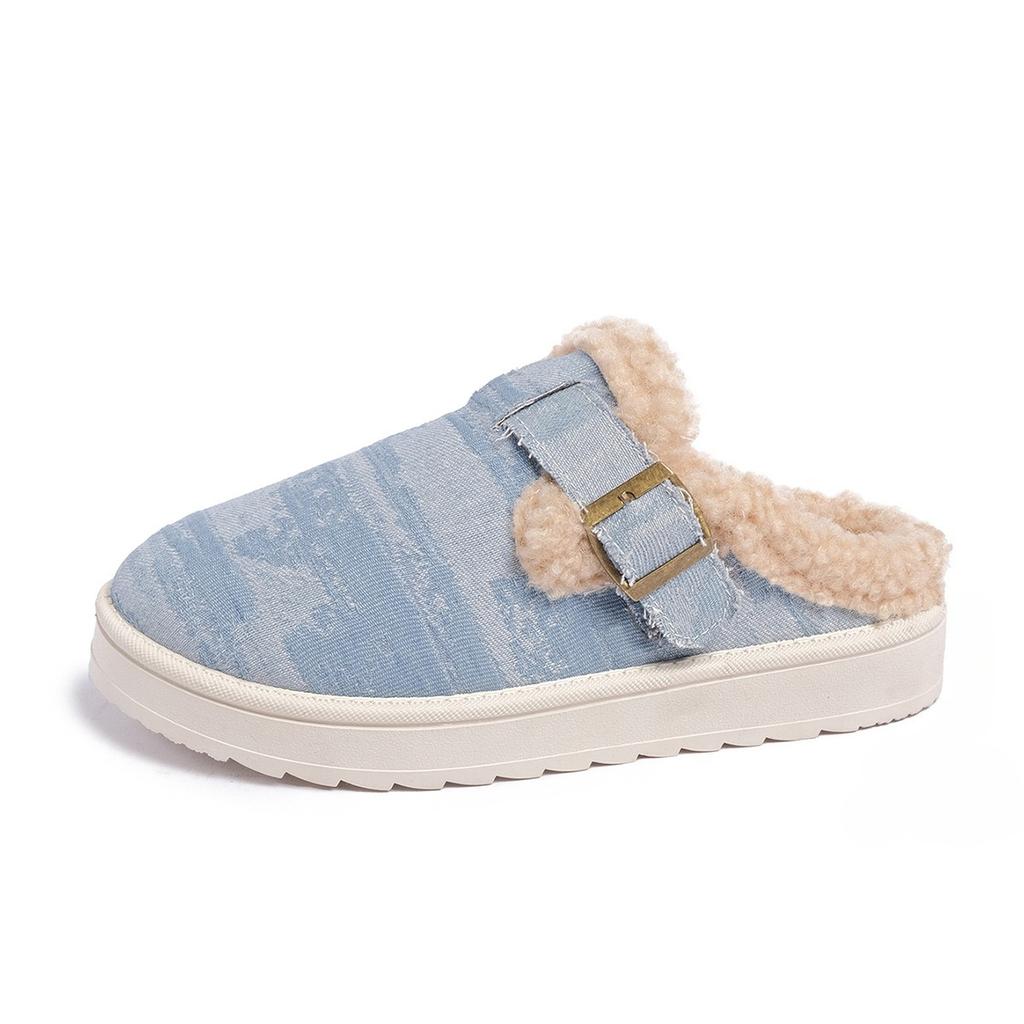 Fashion Large Size Women's Shoes 2025 Winter New Fashion Buckle Strap Plush Casual Flats Comfortable Thicken Warm Non Slip Cotton Shoes