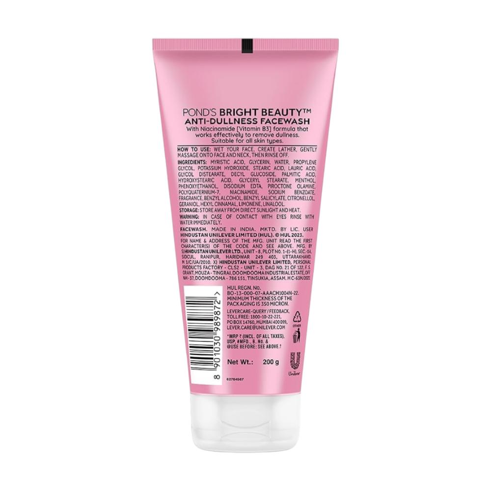 POND'S Bright Beauty Face Wash 200g For Dull Skin, Glowing Complexion, With Niacinamide, Deep Cleansing, Anti-Pollution Skincare