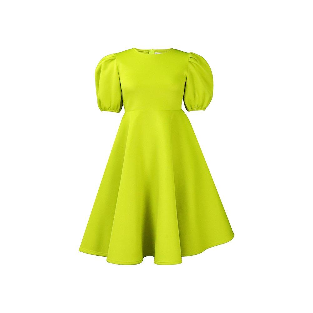 Women s Round Neck Short Sleeve Midi Dress A-Line High Waist Elegant Puff Sleeve Swing Party Dress S