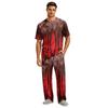 Men's Home Pajama Set, Short Sleeve Top and Long Pants with Button Fly and Drawstring Waist
