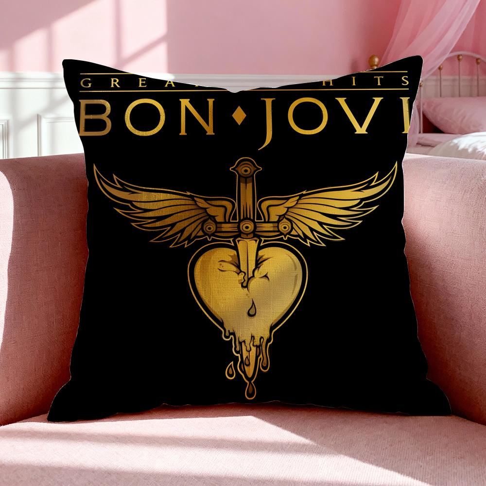 Housse de coussin B-Bon Jovi Lin Respirant Housse d'oreiller Été Sans Odeur Écologique Fermeture Éclair Invisible Lavable 35x35cm