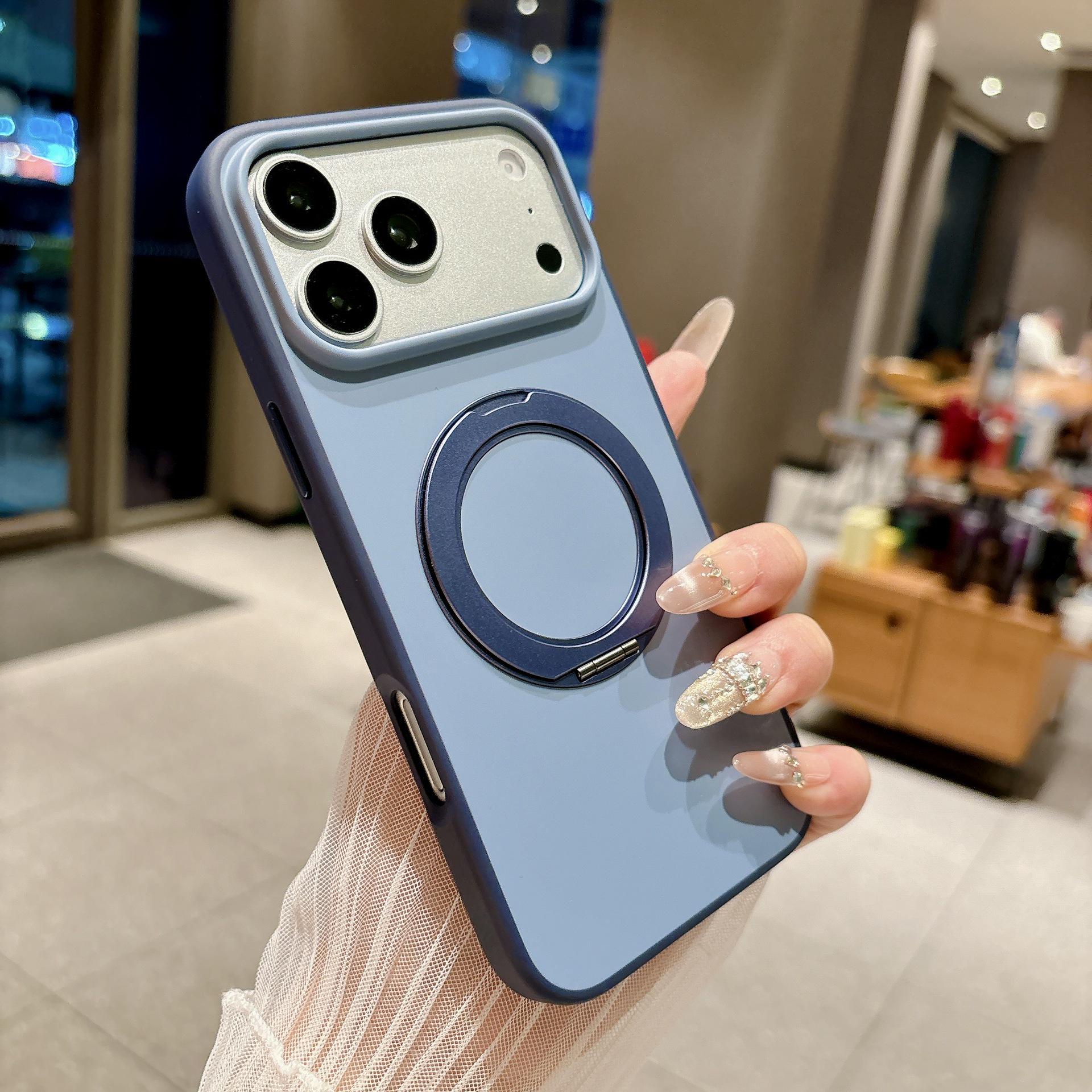 360° Rotating Magnetic Stand Case for iPhone 17 Pro Max - 16 Color Block Skin-Feel Protection iPhone 16 Pro Max синий