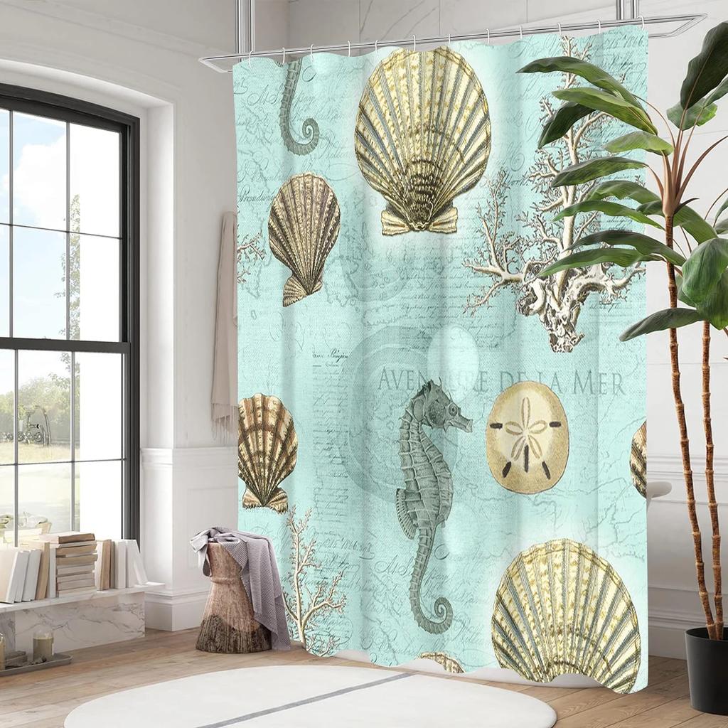 Sea bottom creature shell water plant Bathing Curtain Bathroom Shower Curtain Waterproof With 12 Hooks Home Deco