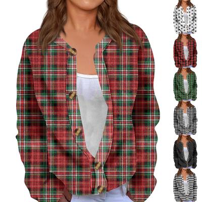 Modische Strickjacke mit Karomuster und langen Ärmeln für Damen mit Knopfleiste