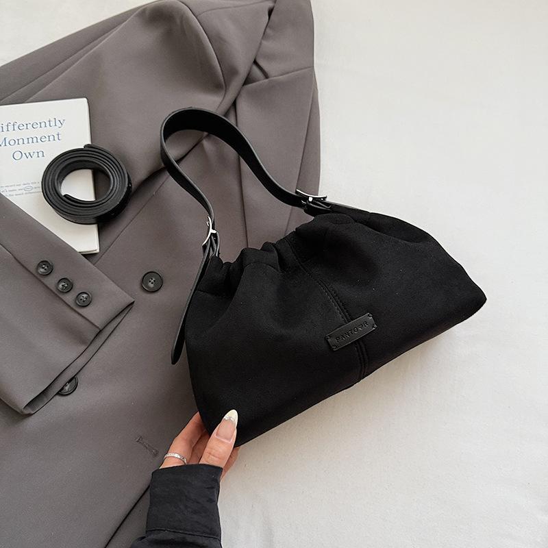 

Сумка подмышку женская 2025 новая осенне-зимняя ретро замшевая сумка на плечо премиум сумка-ведро для通勤 чёрный