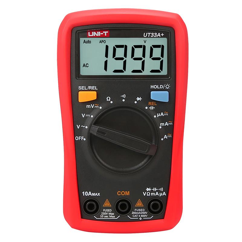 UNI-T UT33+ series handheld digital multimeter UT33A+/UT33B+/UT33C+/UT33D+; LCD backlit display