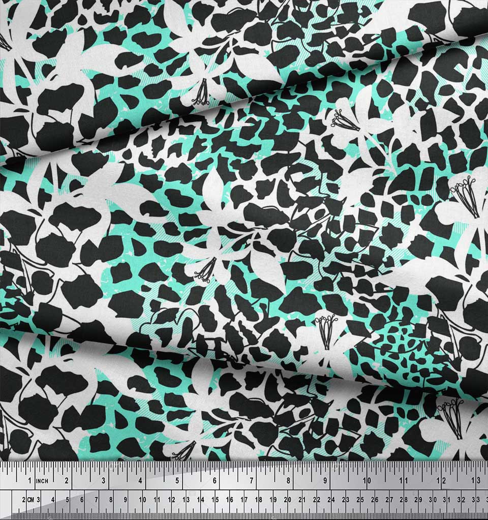 Soimoi Purple Japan Crepe Satin Fabric Leopard Animal Skin Printed Fabric 1 Metre 42 Inch