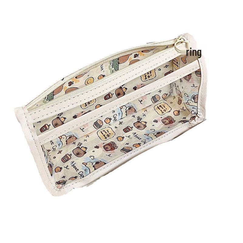Capybara Large Capacity Semi-Transparent Pencil Case - Triangle Stationery Bag for Students