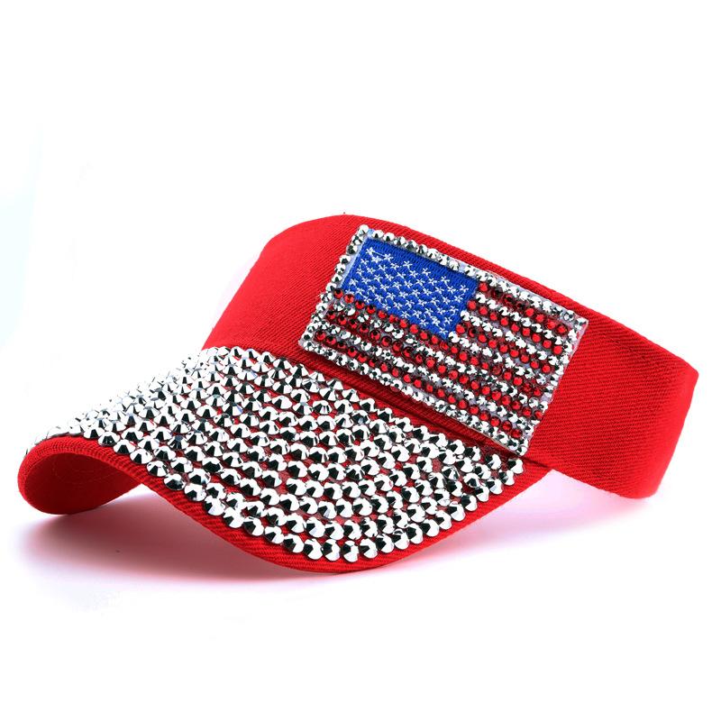 Unisex Summer Shiny Usa Flag Sun Hats For Women Men Adjustable Outdoor Breathable Visor Empty Top Cap Tennis Running Sports Hat