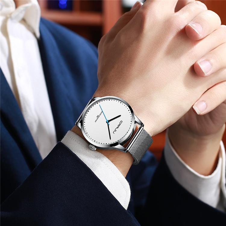 CRRJU-2167 Relógio de quartzo calendário malha de aço inoxidável à prova d'água com relógio de moda para estudantes do sexo masculino