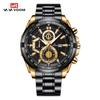 VA VA VOOM Orologi sportivi al quarzo da uomo Cassa in oro rosa moda Cinturino in pelle nera in acciaio inossidabile Calendario Orologio al quarzo impermeabile 30 m Relogio Masculino