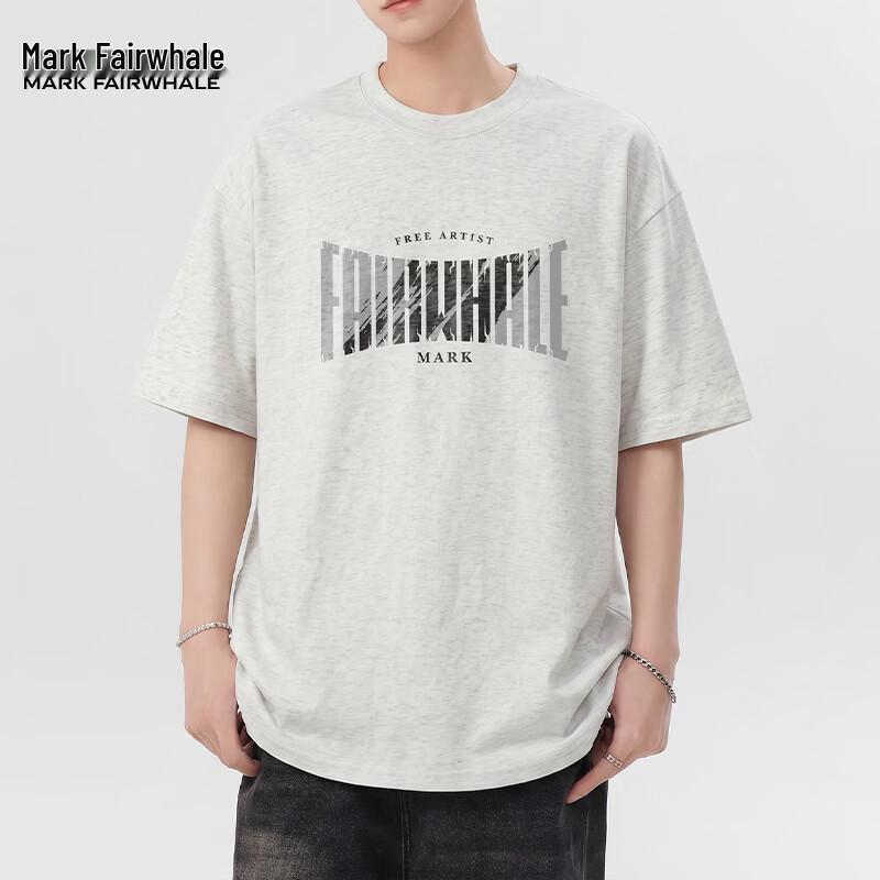 Mark Fairwhale Men s American Letter Print Crew Neck T-Shirt 3XL