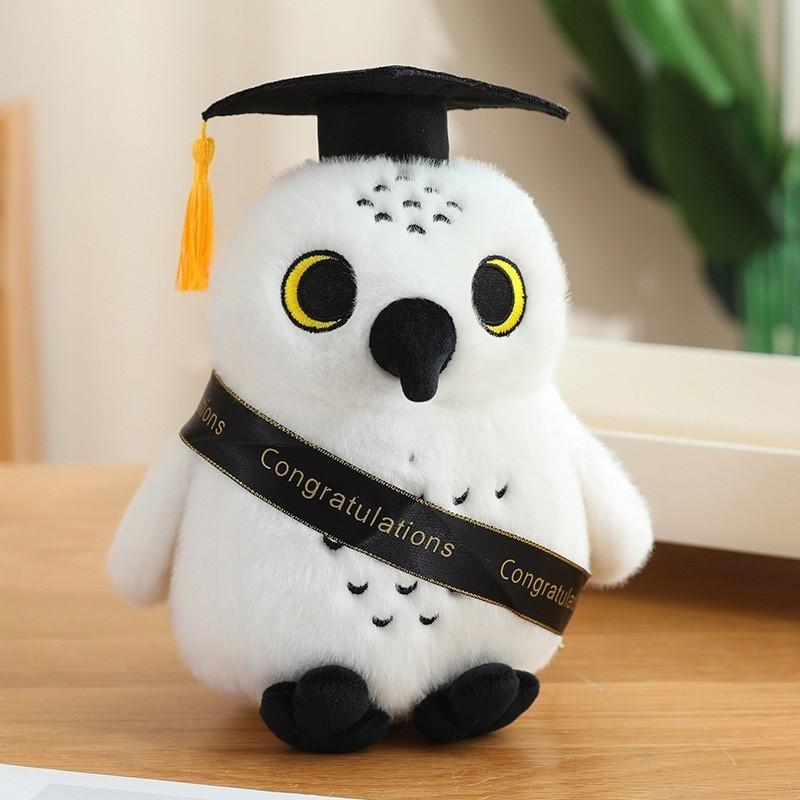 Plush Graduation Owl Toy  Doctoral Cap Embroidered Logo Academic Gift Keepsake