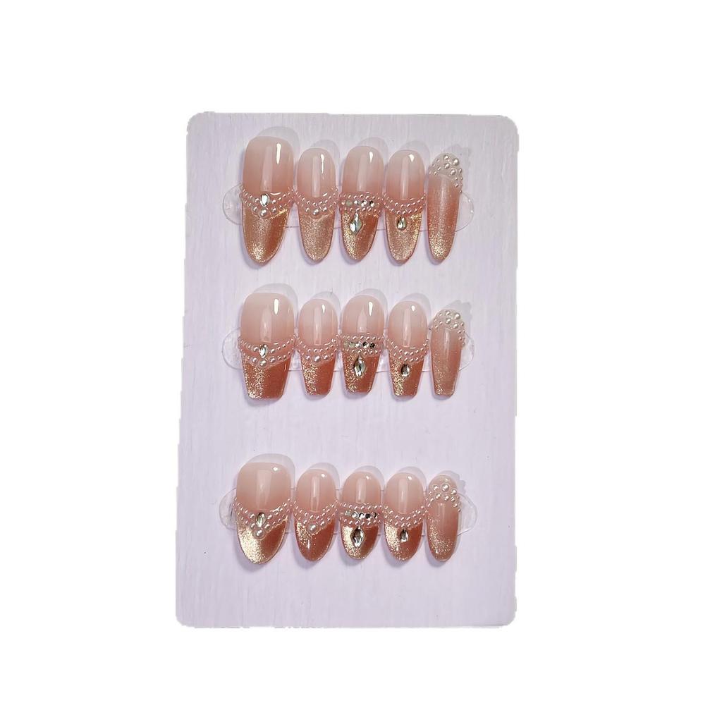 Elegant Pearl Nude Press-On Nails with Diamonds - Versatile Bridal and Influencer Style
