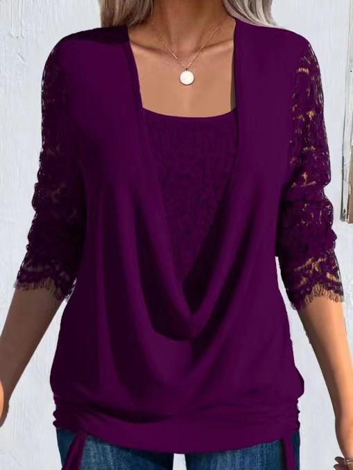 Kvinners blonder strikket langermet bluse Topper Dame Casual Løs plissert T-skjorte T-skjorte