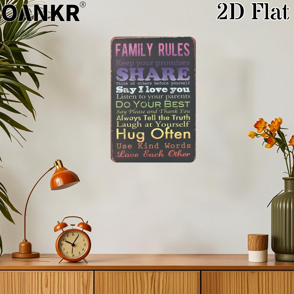 Vintage Art Wall Poster Metal Tin Sign Family Rules Hug Often Art Posters Metal Signs for Cave Bathroom Home Wall Decor Plaque