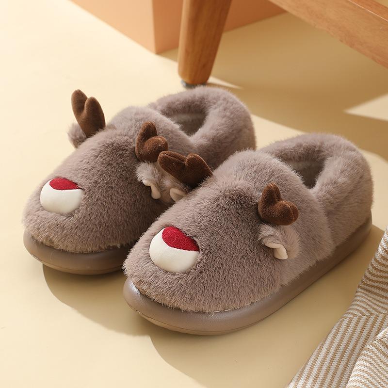 Elk Cotton Shoes Autumn and Winter Home Indoor Non-slip Warm Cartoon Children's Parent-child Cotton Shoes Christmas Couple Bag and Cotton Shoes