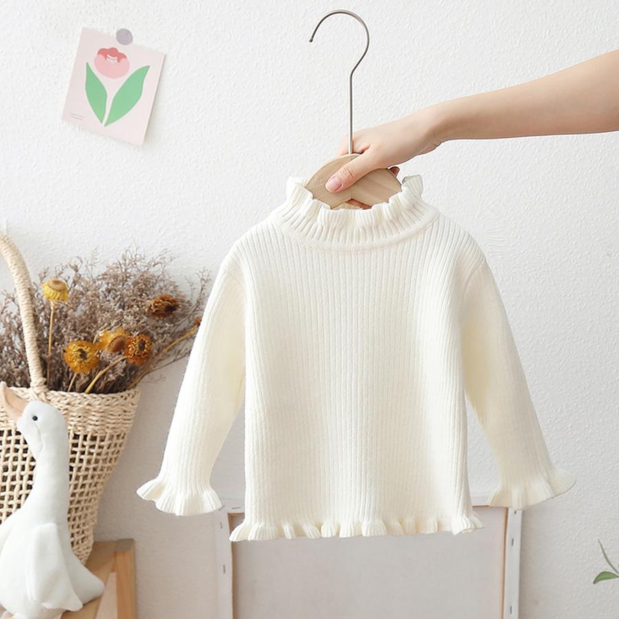 Fleece Knit Sweater for Girls Autumn Winter with Corded Trim, Fleece Lining, Base Layer, High Neck, Knitted Pullover