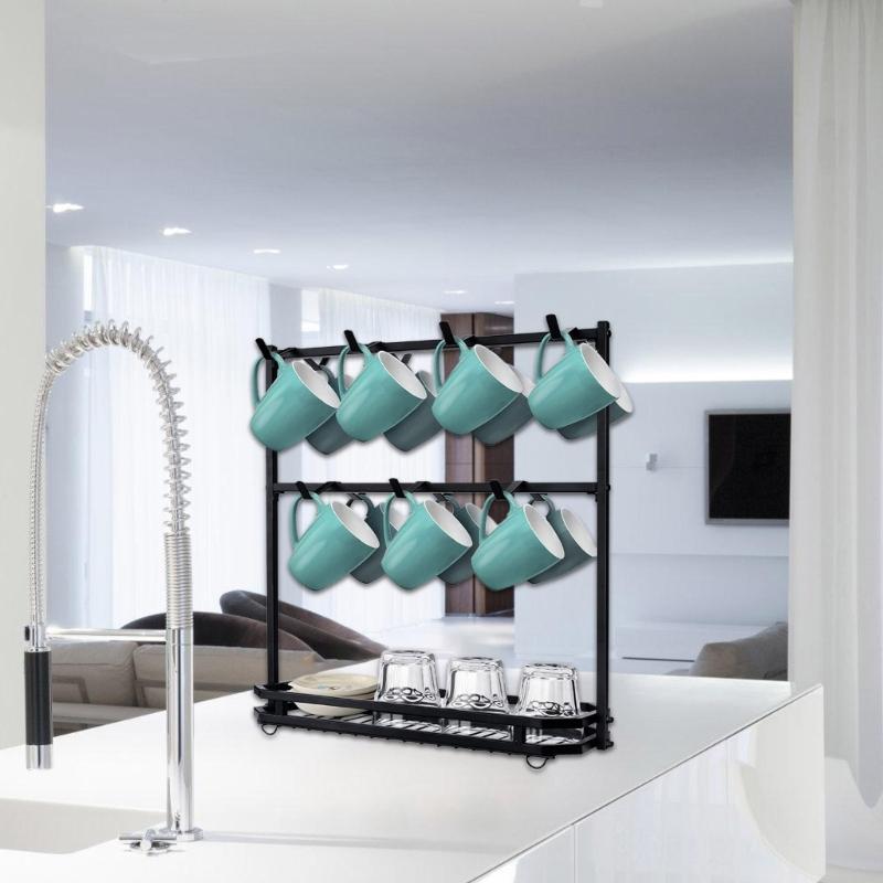 Elegant Countertops Coffee Cup Stand with 2 Tiers and 14 Hanging Hook for Mugs Kitchen or Teas/Coffee