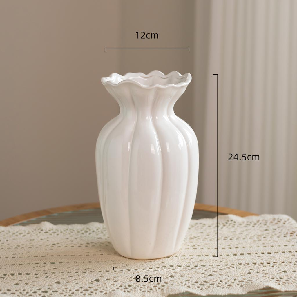 Creative Stripe Vases Decor, Ceramic, Home Bedroom Living Room Study, Flower Arrangement Table Decorations Cream Style Vase, 1Pc