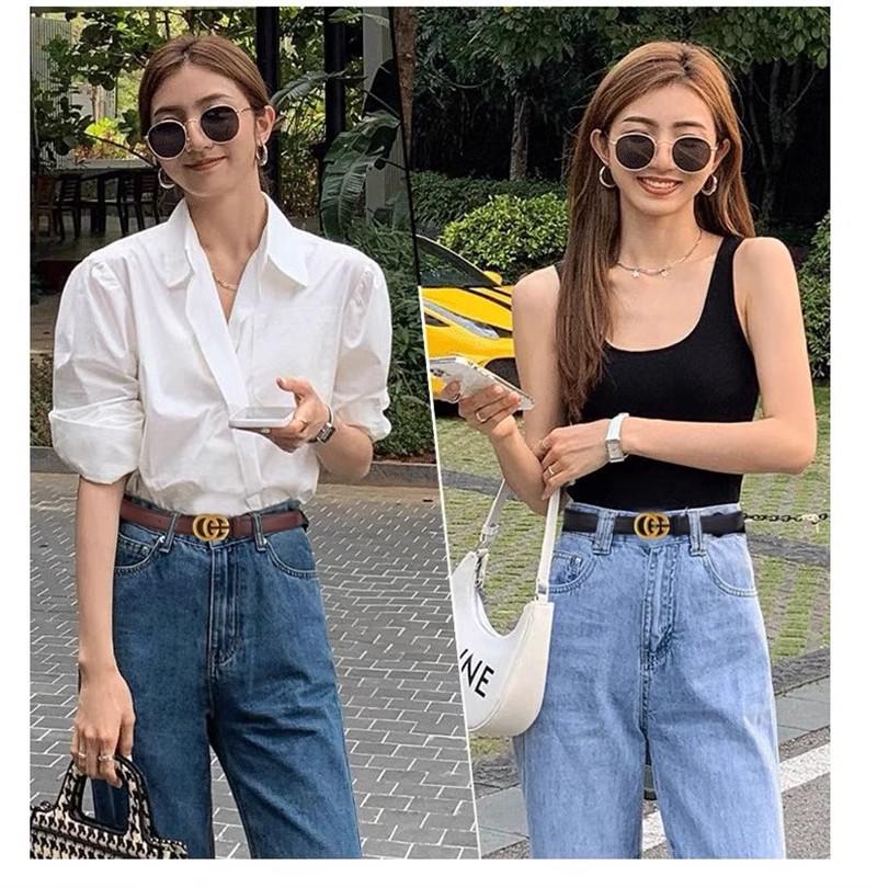 Women's Genuine Leather GG Belt - Casual Fashion Waistband for Trendy Jeans
