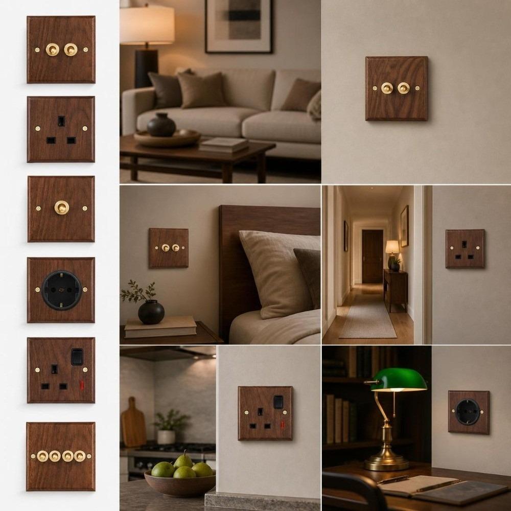 86 Type Wall Light Switch Panel Walnut Wood Brass Lever Wall Switch  Cafe Renovation