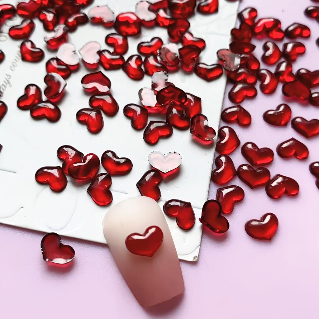 100pcs Valentine's Day 3D Red Heart Nail Charms - Scent-Free, DIY Manicure Decorations for Hands & Feet