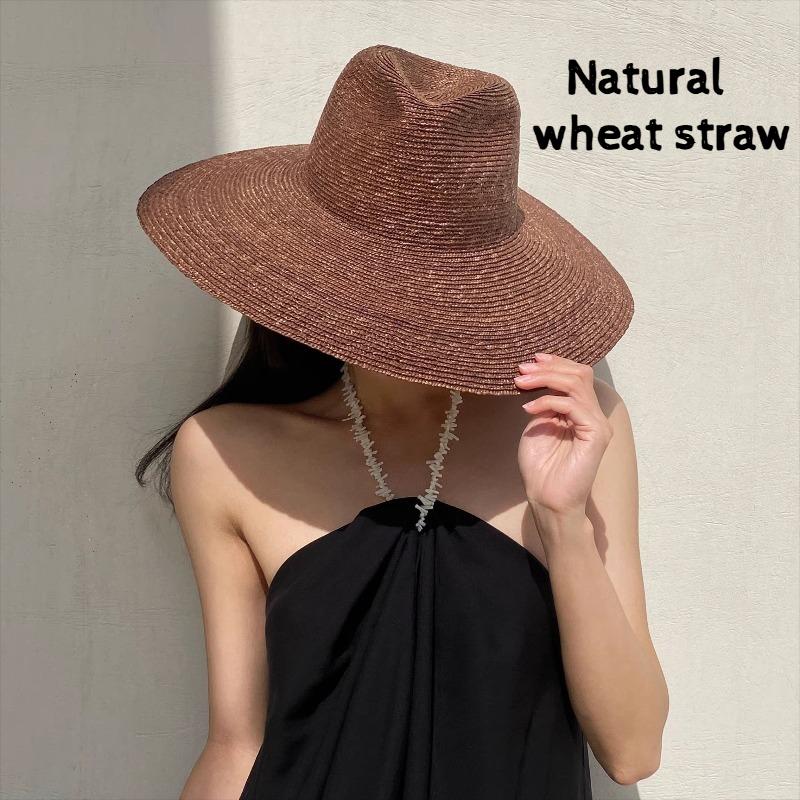 Garden Supplies My Women's French British Retro Coffee Big Brim Wheat Straw Sun Hats Summer Vacation Seaside Beach Hat Fashion Sunscreen Panama Hats 56-58Cm