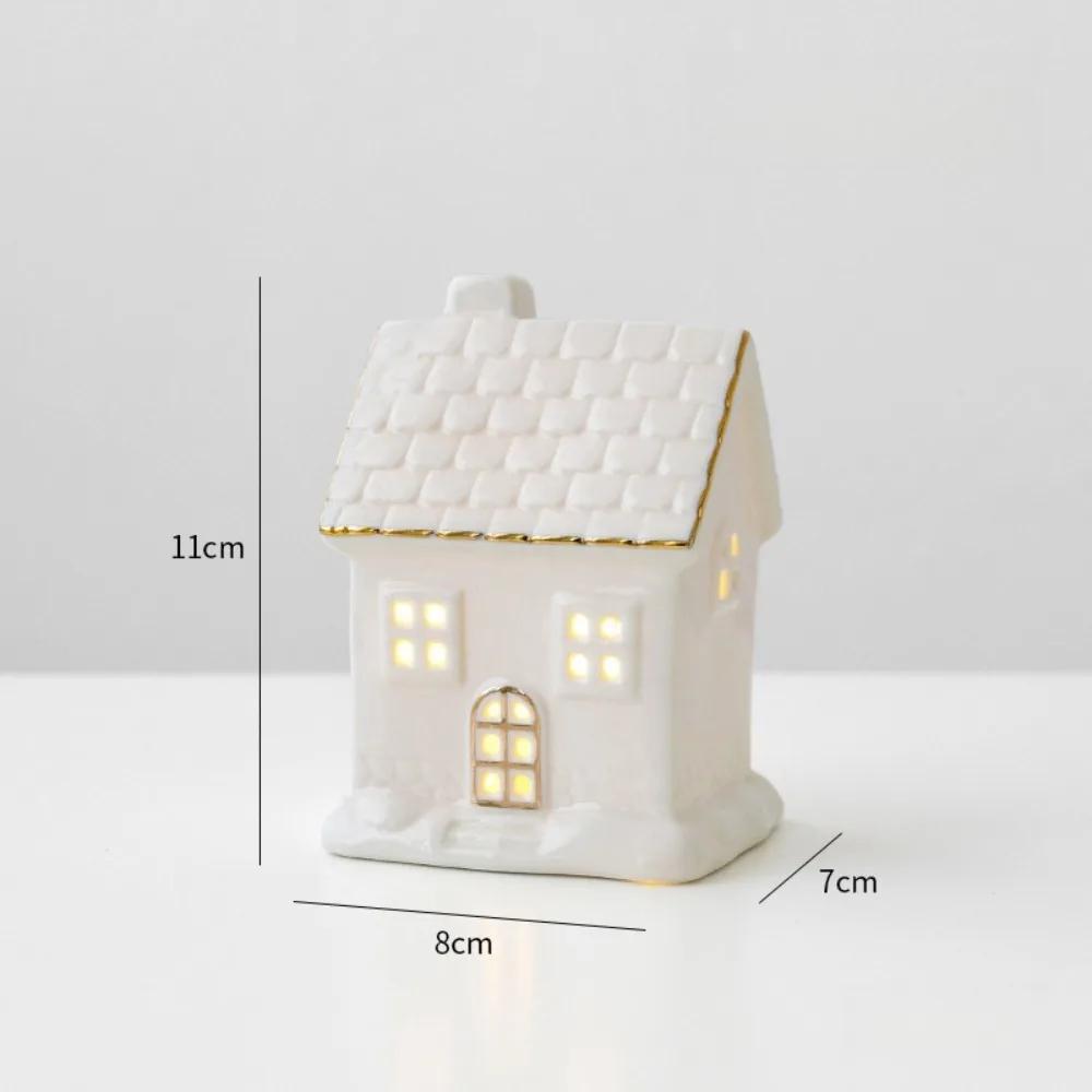 LED Light Up Christmas Village Houses White Ceramic Porcelain Village House with Christmas Trees Home Decor Tabletop Ornaments