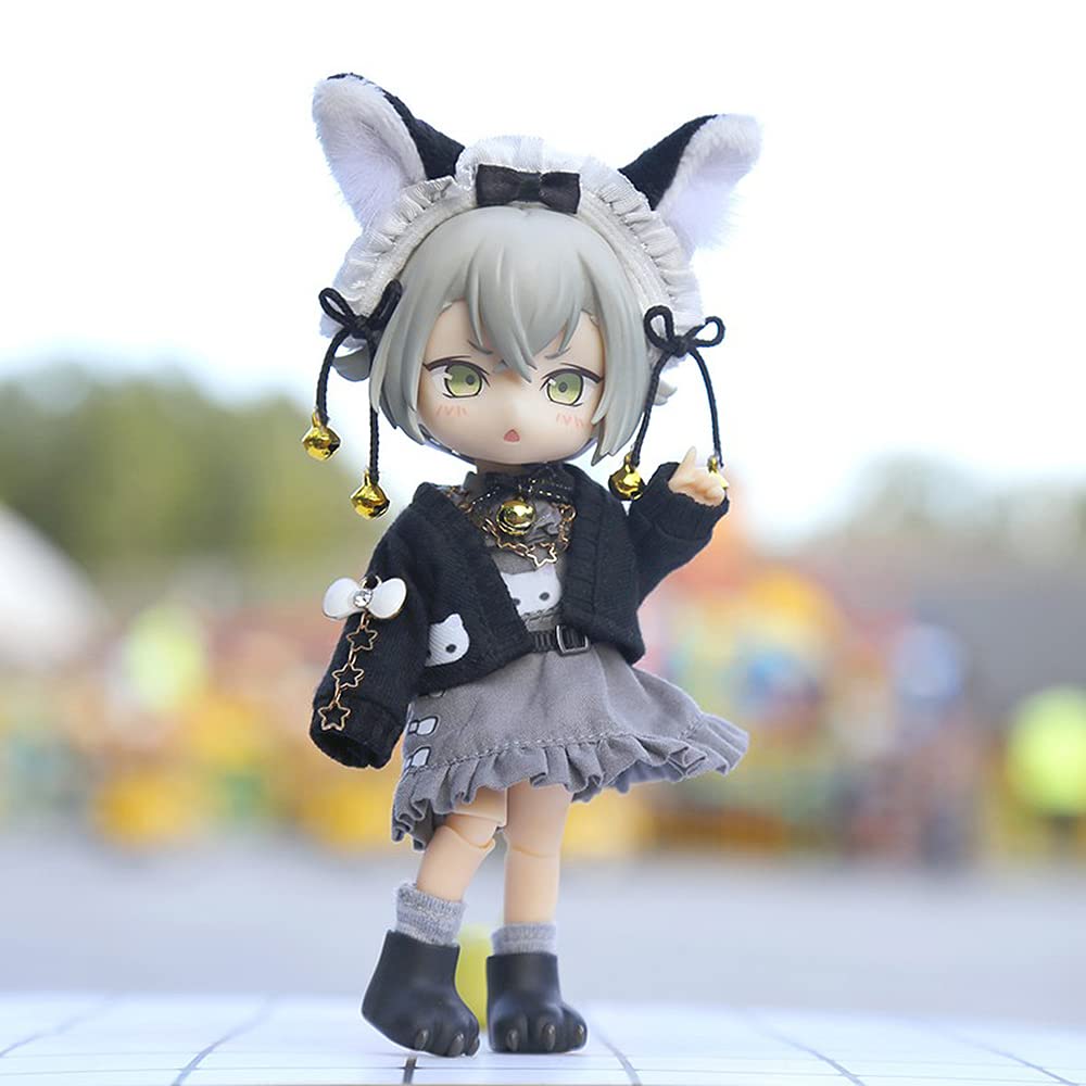Obitsu 11 OB11 size costume for Obitsu doll 11cm body Cute cat Cat ears Hair accessory One piece Open collar coat 3 piece set
