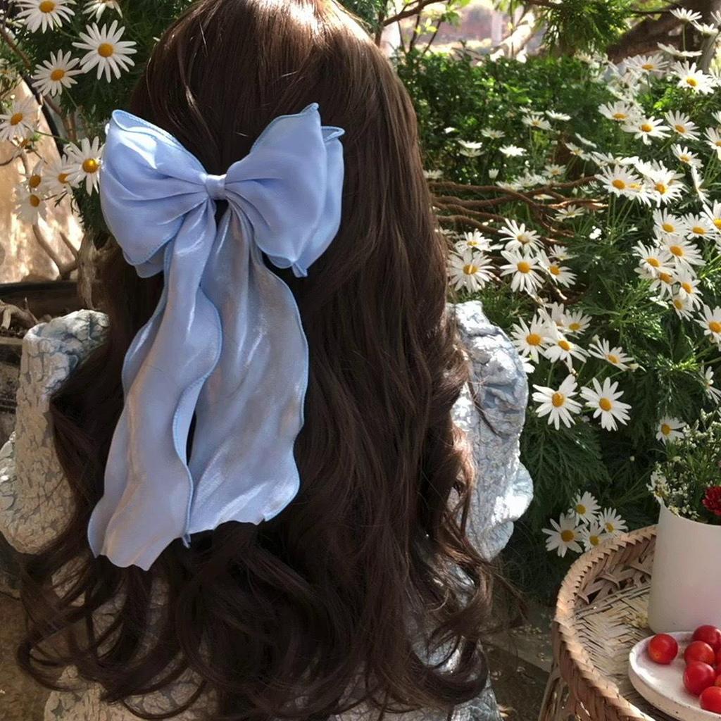 2025 Spring/Summer High-End Jasmine White Gauze Bow Hair Clip for Women