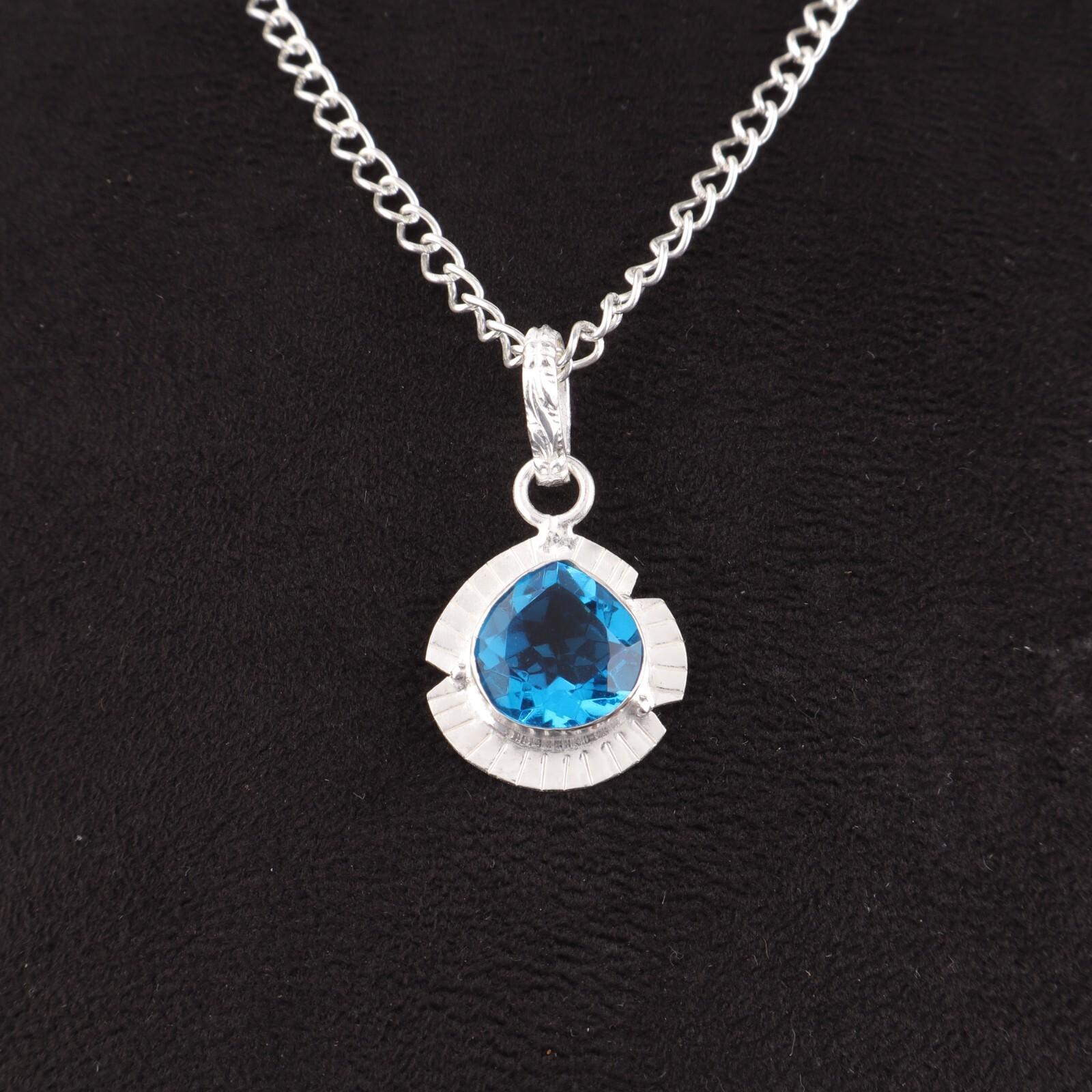 

Heart Natural Swiss Blue Topaz 925 Silver Friend Gift Birthday Trendy Pendant PP-8-8