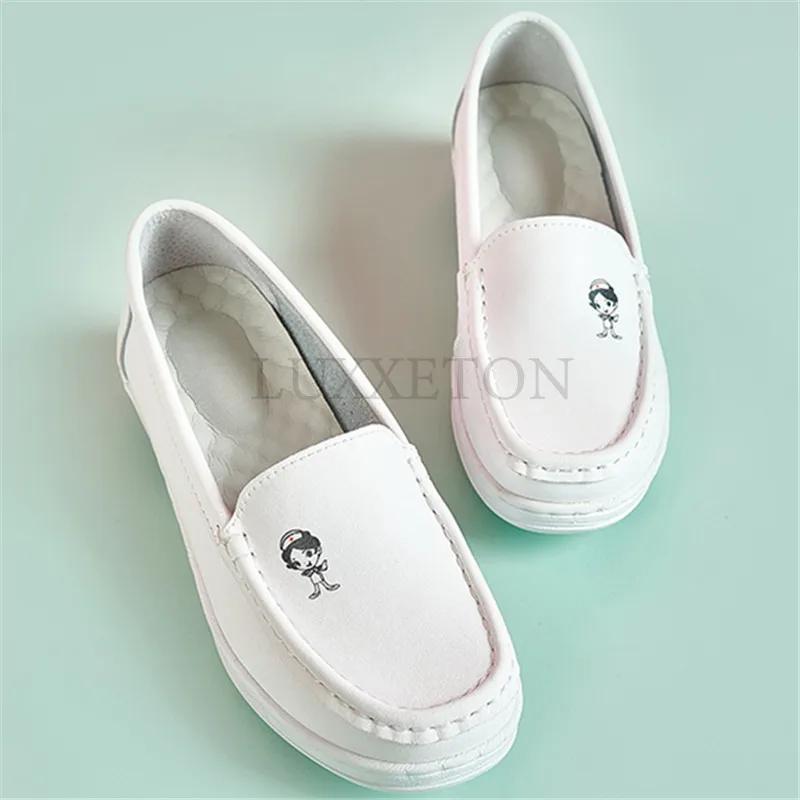 Sneakers Women Walking Shoes New Genuine Leather Nurse Shoes White Pad Soft Soled Nurse Shoes Comfortable Hospital Work