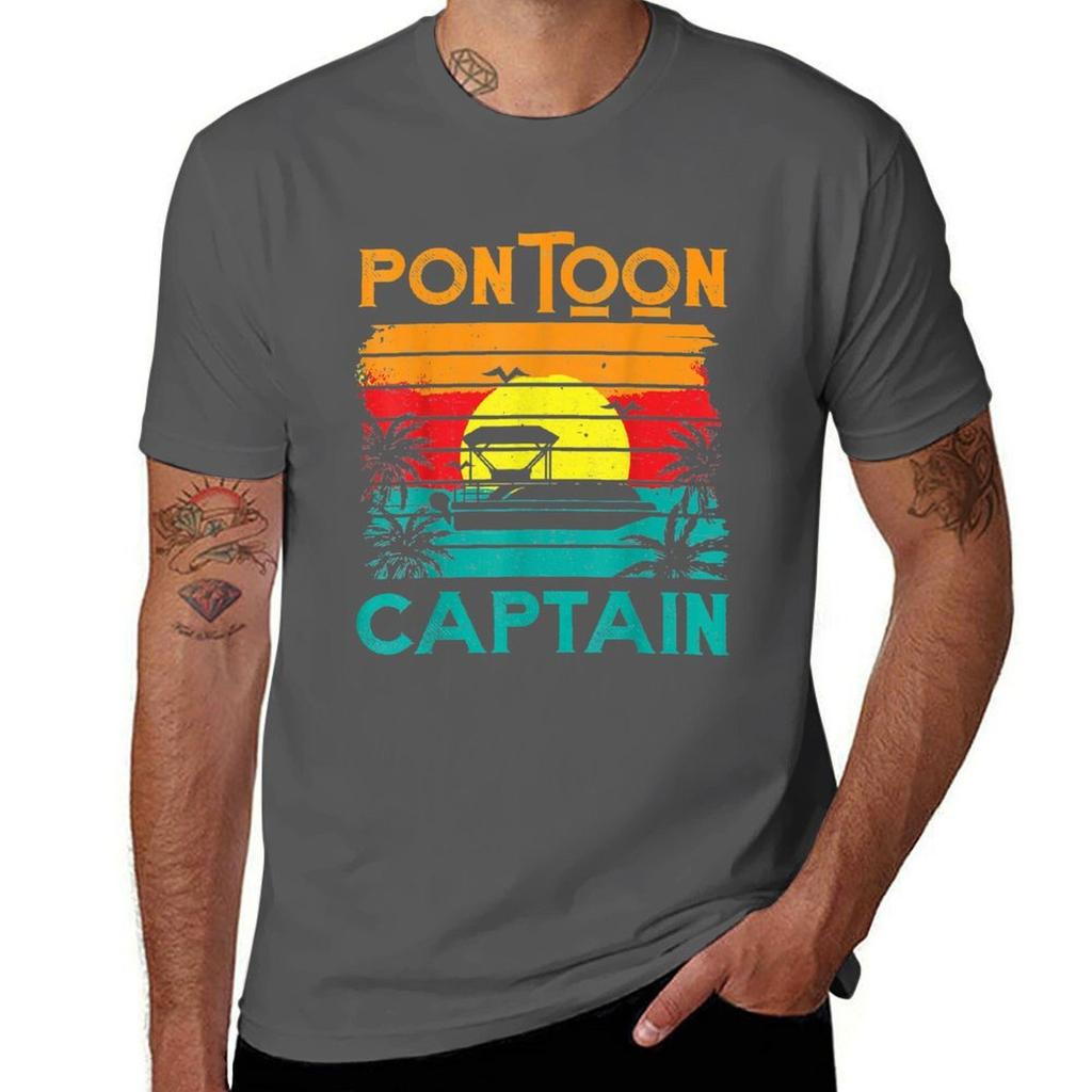 Funny Pontoon Captain Retro Vintage Style Pontoon Boat TShirt Plus Size Everyday Tee Shirt