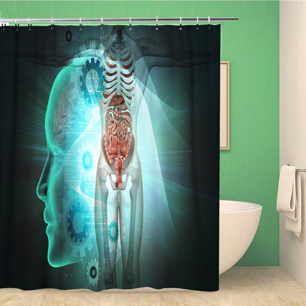 Menschlicher Körper Duschvorhang Illustration Badezimmer Dekor, Wissenschaft Menschliche Anatomie Duschvorhänge, Skelett Schädel Stoff Badezimmer Set