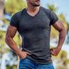 Summer Slim V-neck Sports Breathable Physical Spot Solid Color Short-sleeved Sweat T-shirt Men Short Sleeved