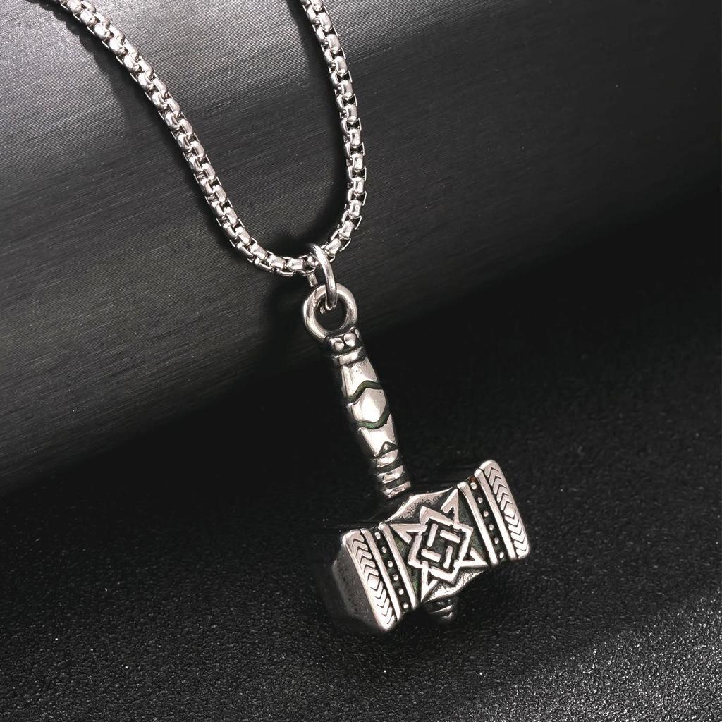 Viking War Hammer Men's Sweater Chain: European & American Style Stainless Steel Necklace