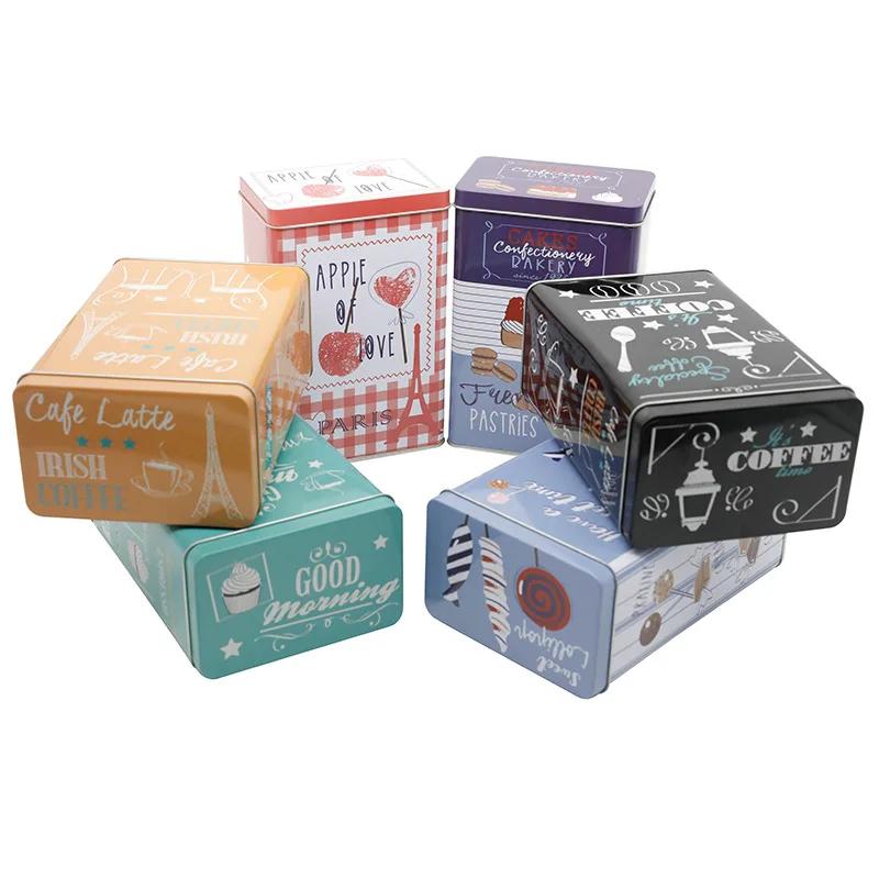 1/3/6Pcs Metal Tin Box American Style Biscuit Snack Coffee Candy Storage Box Rectangle Jewelry Cosmetic Organizer Home Decor