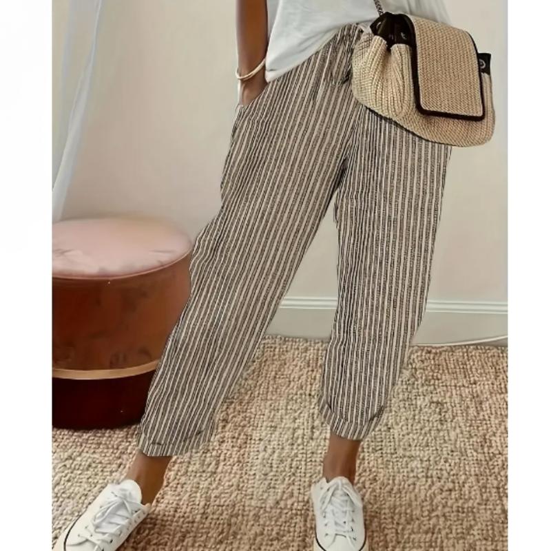 

Полосатые брюки с косыми карманами и завязками, повседневные брюки на весну и лето, женская одежда S чёрный