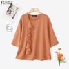 ZANZEA Women Casual Round Neck Loose 3/4 Sleeve Blouse