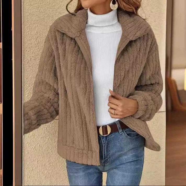 Autumn and Winter Plush Cardigan with A Short Collar Jacket