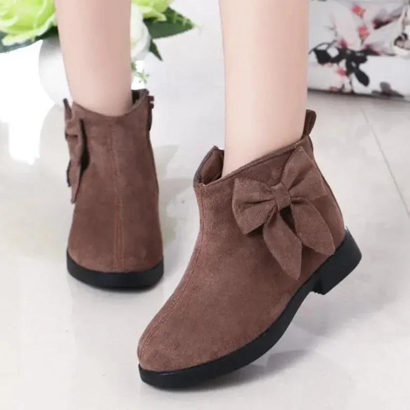 2025 Girls Fashion Boots Leather Sport Shoes For Girls Children Warm Boots Fashion Soft Bottom Princess Snow Boots Kids Sneakers
