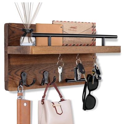 Wooden Key and Mail Holder for Wall Decorative with 5 Key Hooks Wall Mounted Mail Organizer with Shelf Key Hanger for Home Decor