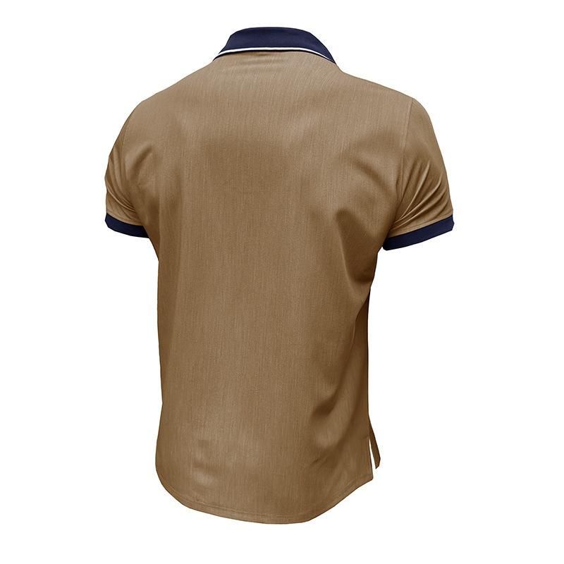 Summer Vintage Polo-neck Casual Fashion Short Sleeve T-shirt Male Patchwork Denim Tee Pullover Top Men