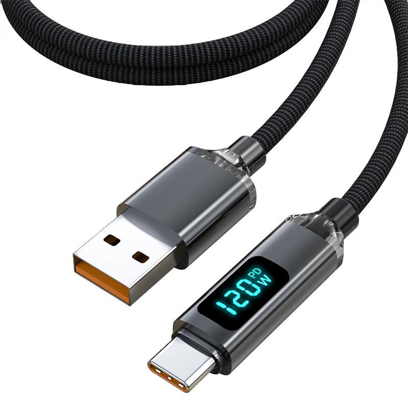 Crystal Shine 120W Ultra-Fast Type-C Charging Cable with Smart Display for Huawei Honor