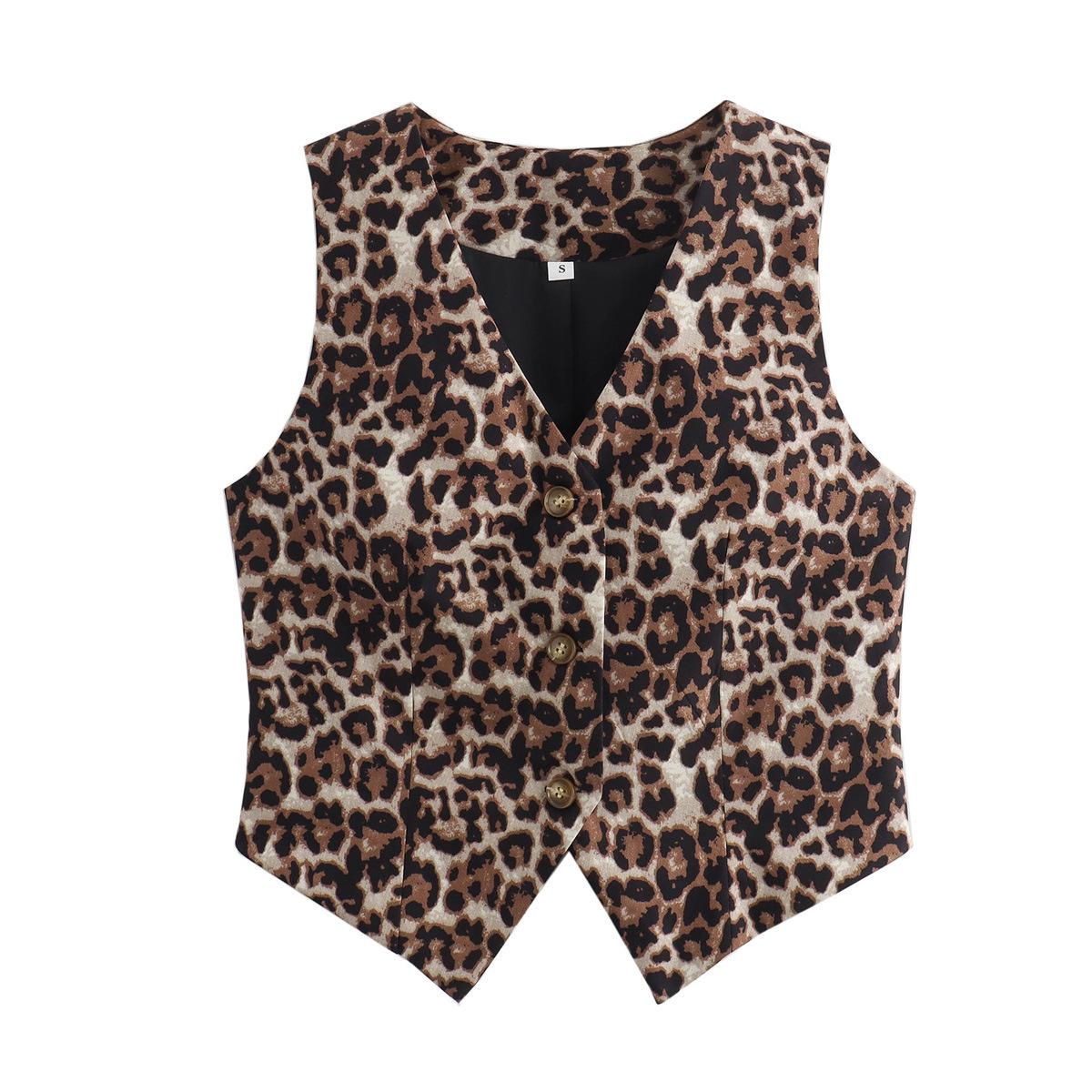 

Women s Fashion Leopard Print Vest - European American Style L