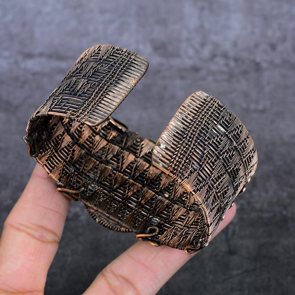 Natural Labradorite Gemstone Copper Wire Wrap Cuff Bangle Adjustable F4g51