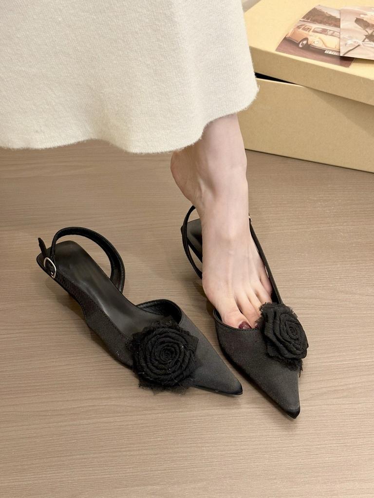 Fairy green rose! Gentle satin rose bag head empty sandals women's spring 2025 stiletto shoes