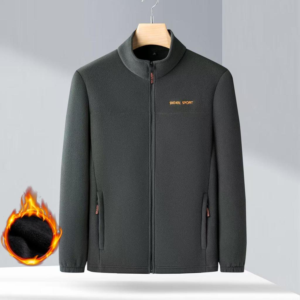 Men's Autumn and Winter Polar Fleece Jacket Tops – Stand-Up Collar Men's Fleece Jackets with Velvet Lining